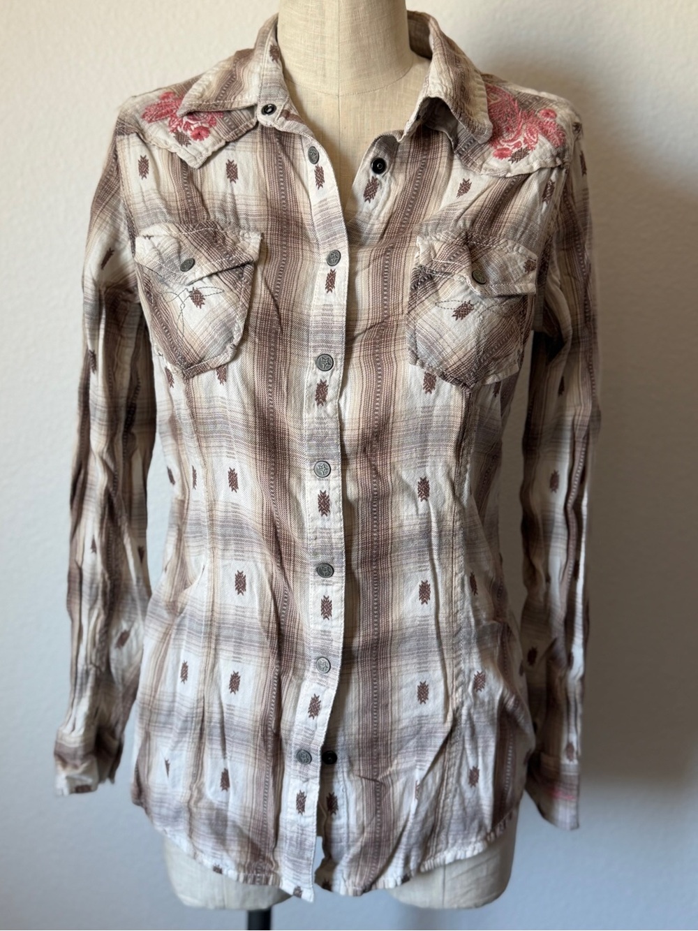 Ryan Michael Embroidered Plaid Button Down Western Shirt